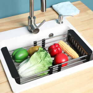Kitchen Sink Retractable and Adjustable Drain Basket Stainless Steel Sink Drain Rack