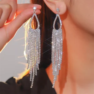 Luxurious Rhinestone Tassel Earrings – Elegant Wedding & Party Jewelry Set (2 Pairs)