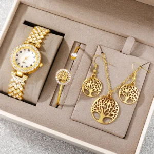 Women Luxury Rhinestone Watch Stainless Steel Dress Quartz Watches Ladies Fashion Casual Simple Bracelet Watches Set Montre