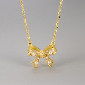 Zircon Pearl Bow Necklace For Women