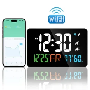 Smart WiFi Digital Wall Clock – Temperature, Humidity Display with 4-Level Brightness for Home and Office
