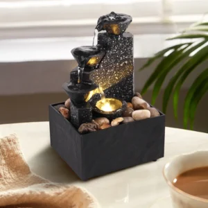 Tabletop Waterfall Home Decor with Soft Lights Flowing Water Ornaments