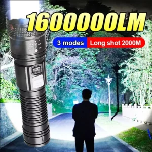 16,000,000 LM Super Bright Flashlight – USB Rechargeable LED Tactical Torch for Outdoor Adventures