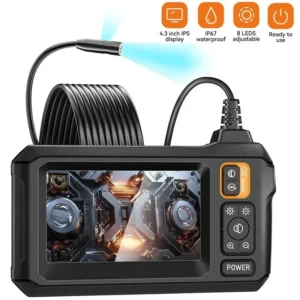 Industrial Endoscope Camera – 8mm HD 1080P Inspection Camera with 4.3” IPS Screen, 8 LED Waterproof Lights